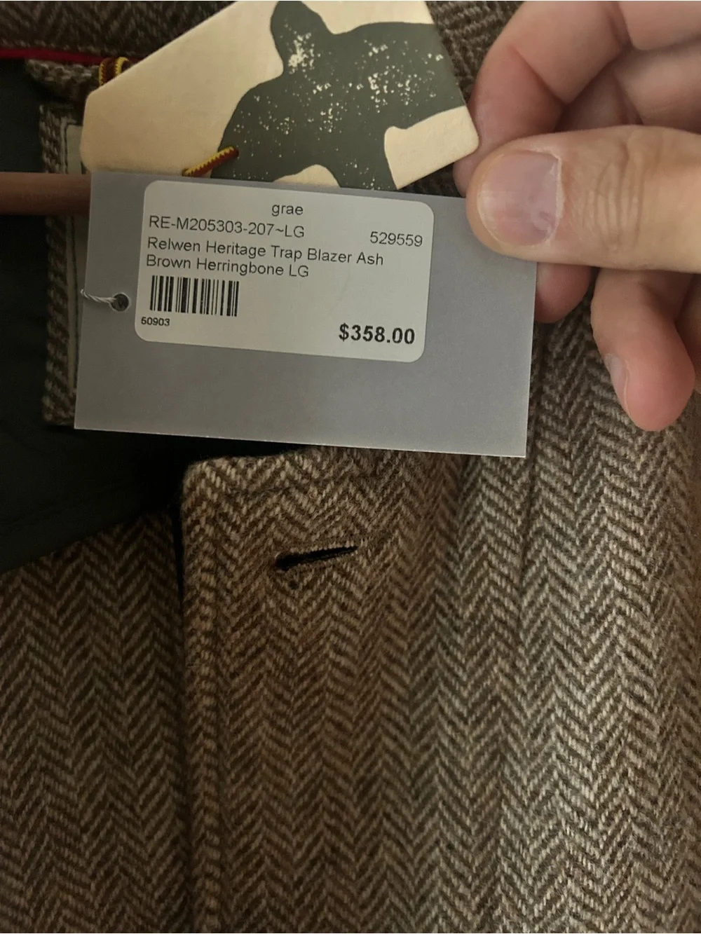 New With Tags Relwen Heritage Trap Blazer Large Herringbone Light Brown
